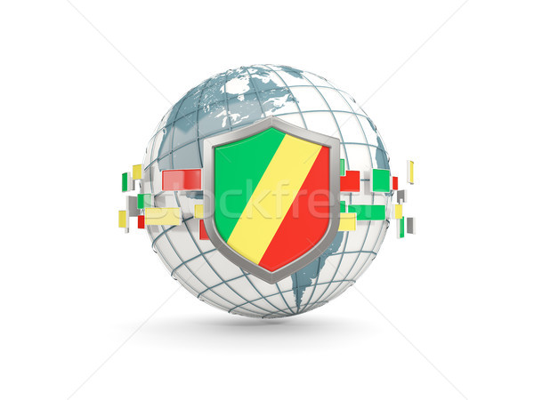Földgömb pajzs zászló köztársaság Kongó izolált Stock fotó © MikhailMishchenko