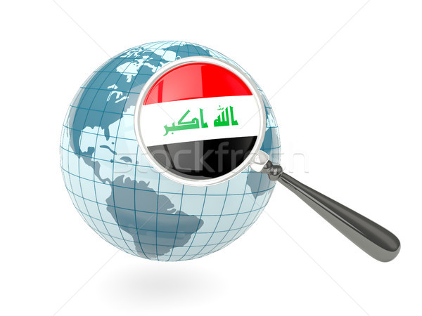 Stock fotó: Nagyított · zászló · Irak · kék · földgömb · izolált