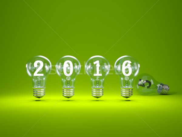 Foto stock: 2016 · año · nuevo · signo · dentro · bombillas · tecnología