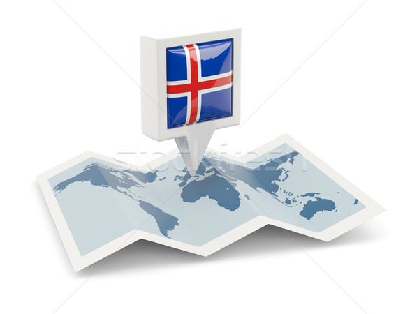 Stockfoto: Vierkante · pin · vlag · IJsland · kaart · reizen