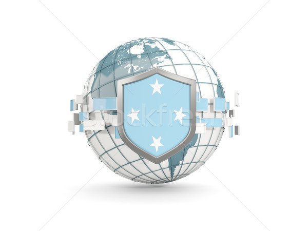 Globe and shield with flag of micronesia isolated on white Stock photo © MikhailMishchenko