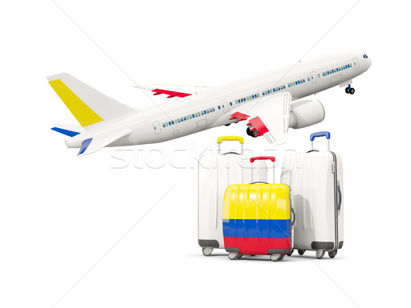 Foto stock: Equipaje · bandera · tres · bolsas · avión · aislado