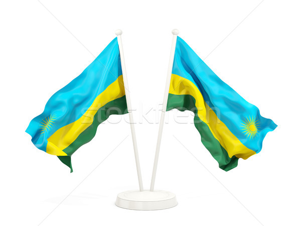 Dwa flagi Rwanda odizolowany biały Zdjęcia stock © MikhailMishchenko