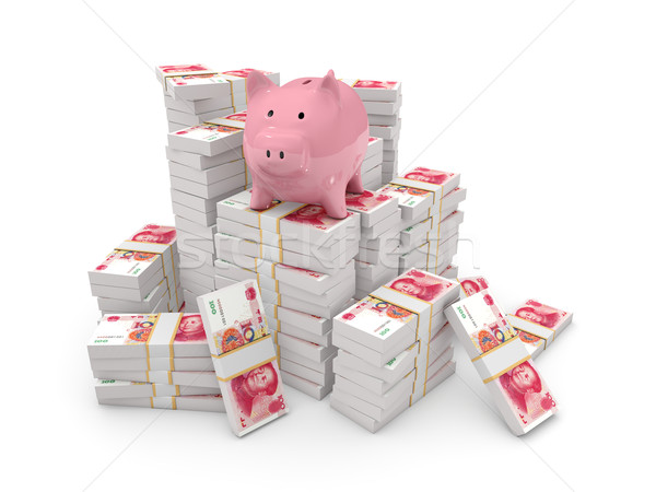 Piggy bank on top of pile of yuans Stock photo © MikhailMishchenko