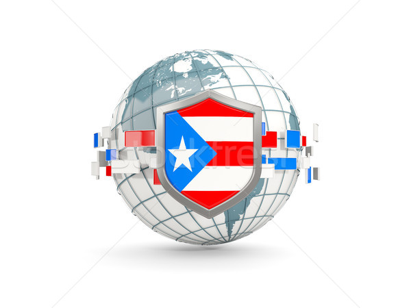 Földgömb pajzs zászló Puerto Rico izolált fehér Stock fotó © MikhailMishchenko