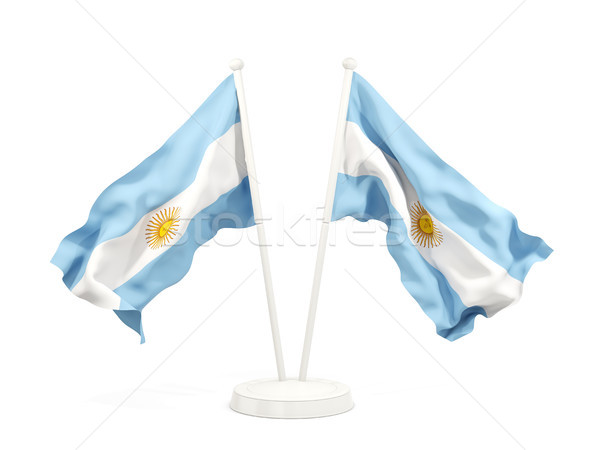 Foto stock: Dos · banderas · Argentina · aislado · blanco