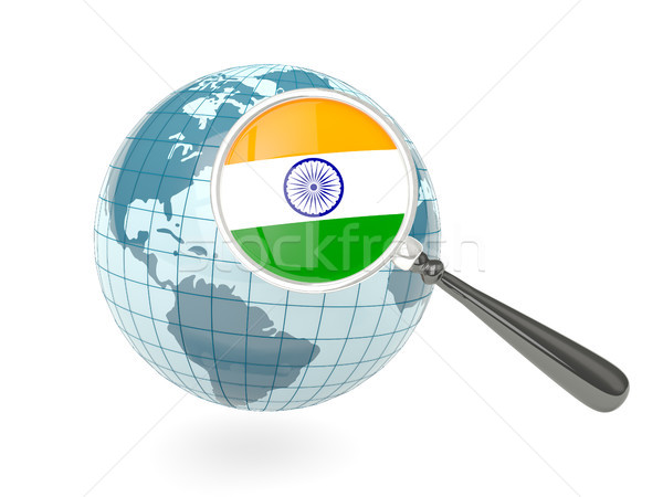 Stock photo: Magnified flag of india with blue globe