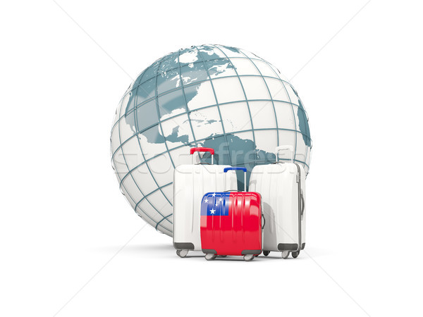 Bagage vlag drie zakken wereldbol 3d illustration Stockfoto © MikhailMishchenko