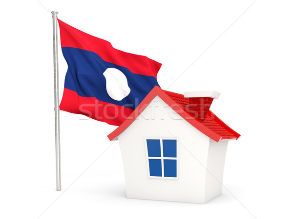 Casa bandeira Laos isolado branco casa Foto stock © MikhailMishchenko