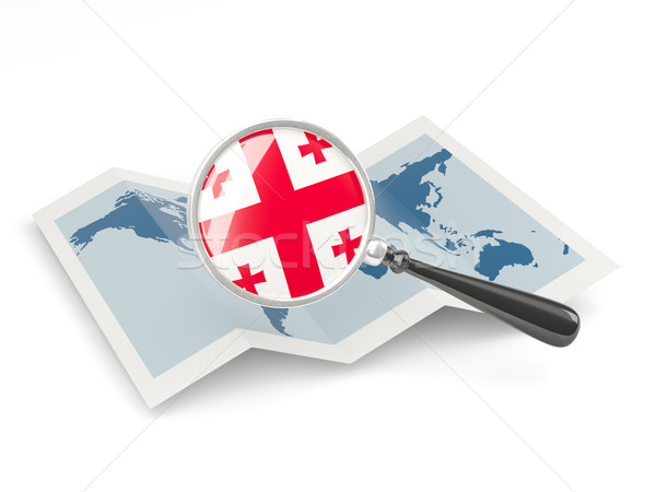 Nagyított zászló Grúzia térkép izolált fehér Stock fotó © MikhailMishchenko