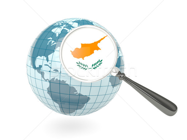 Stock fotó: Nagyított · zászló · Ciprus · kék · földgömb · izolált