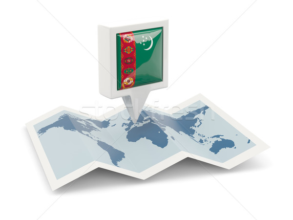 Kare pin bayrak Türkmenistan harita seyahat Stok fotoğraf © MikhailMishchenko