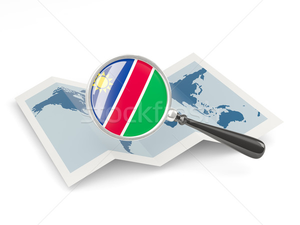 Stock fotó: Nagyított · zászló · Namíbia · térkép · izolált · fehér