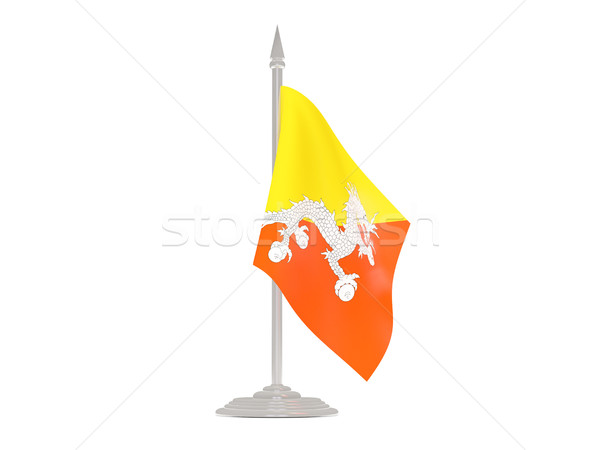 Vlag Bhutan vlaggestok 3d render geïsoleerd witte Stockfoto © MikhailMishchenko