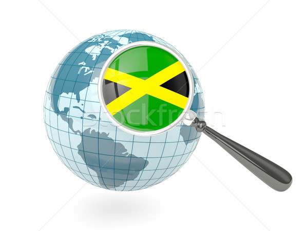 Stock photo: Magnified flag of jamaica with blue globe
