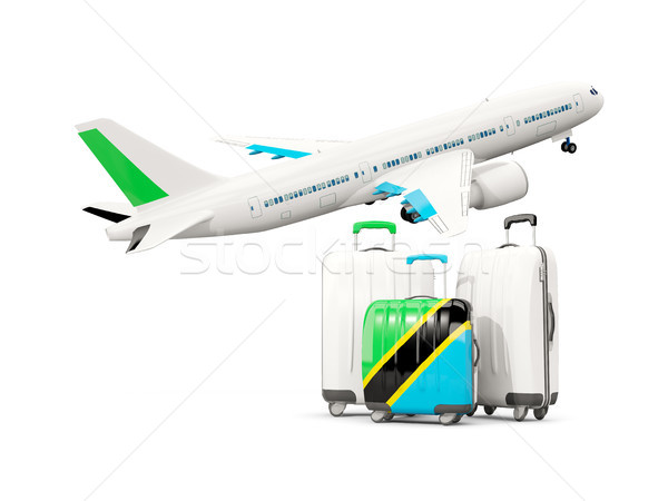 Luggage with flag of tanzania. Three bags with airplane Stock photo © MikhailMishchenko