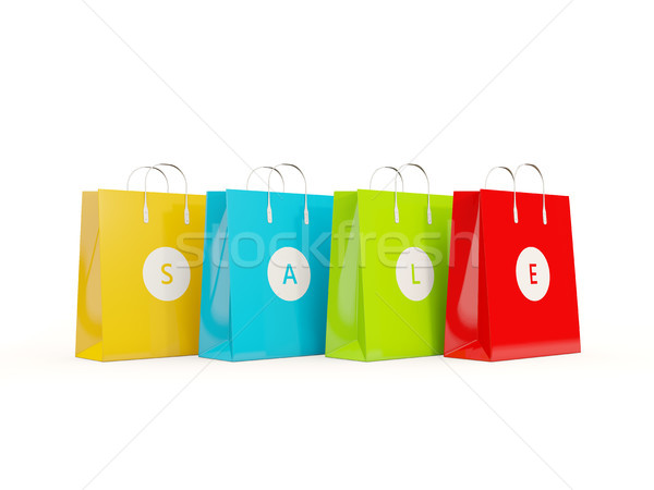 Verkauf Warenkorb Papier Einkaufstaschen isoliert weiß Stock foto © MikhailMishchenko