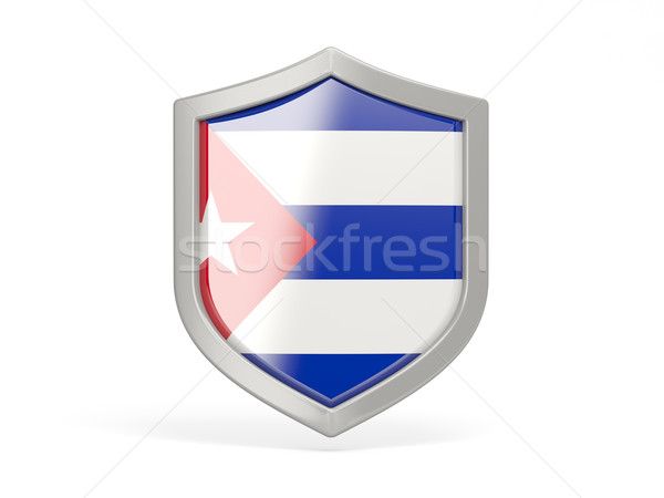 Escudo icono bandera Cuba aislado blanco Foto stock © MikhailMishchenko