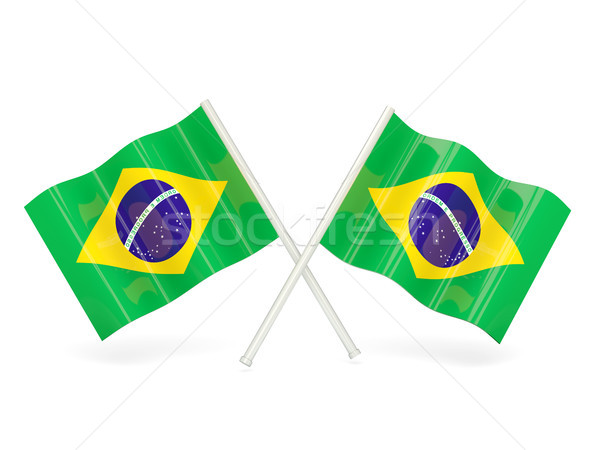 Foto stock: Bandeira · Brasil · dois · ondulado · bandeiras · isolado