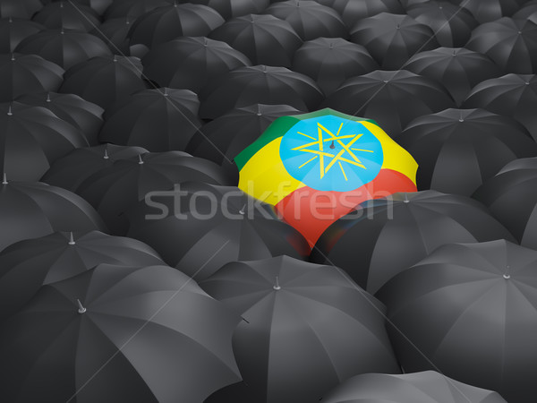 Stockfoto: Paraplu · vlag · Ethiopië · zwarte · parasols · regen