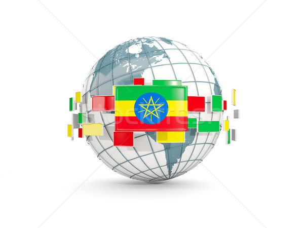 Stock photo: Globe with flag of ethiopia isolated on white