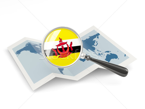 Stock fotó: Nagyított · zászló · Brunei · térkép · izolált · utazás