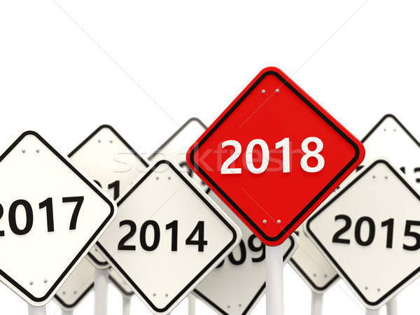 2018 New year symbol on a road sign Stock photo © MikhailMishchenko