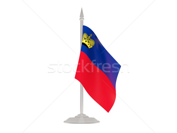 Stock foto: Flagge · Liechtenstein · Fahnenmast · 3d · render · isoliert · weiß