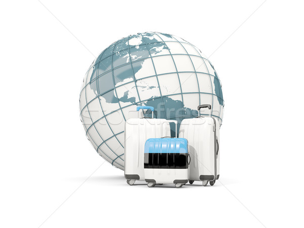 Stockfoto: Bagage · vlag · drie · zakken · wereldbol · 3d · illustration