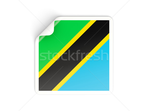 Сток-фото: квадратный · наклейку · флаг · Танзания · изолированный · белый