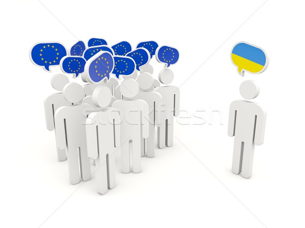 People with EU and Ukrainian flags Stock photo © MikhailMishchenko