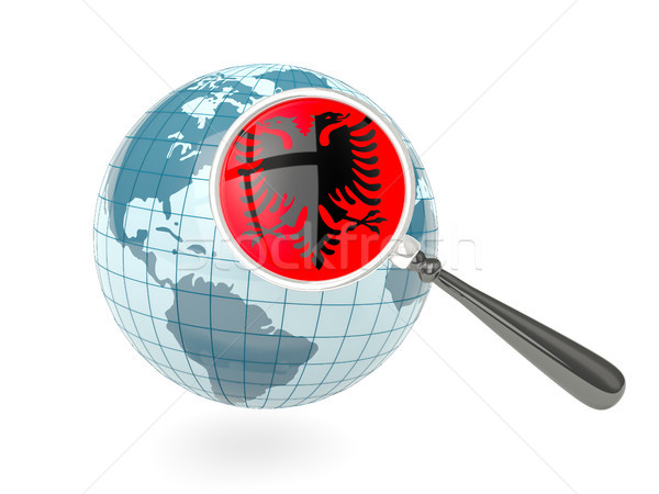 Foto stock: Bandeira · Albânia · azul · globo · isolado