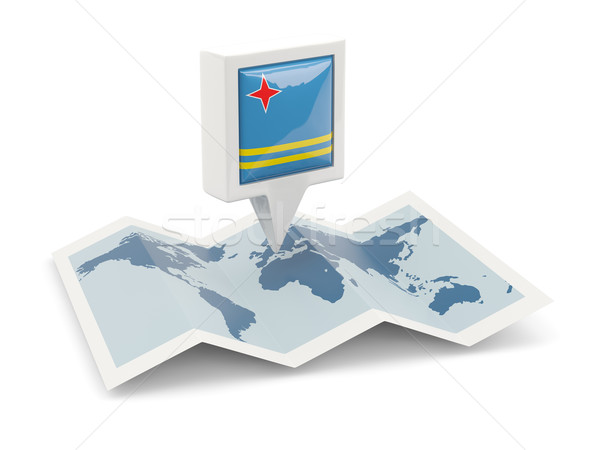 Square pin with flag of aruba on the map Stock photo © MikhailMishchenko