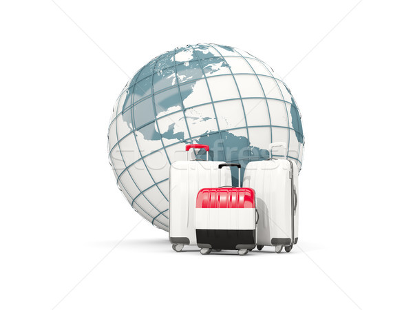 Stockfoto: Bagage · vlag · drie · zakken · wereldbol · 3d · illustration