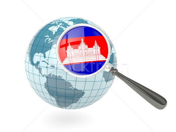 Stockfoto: Vlag · Cambodja · Blauw · wereldbol · geïsoleerd