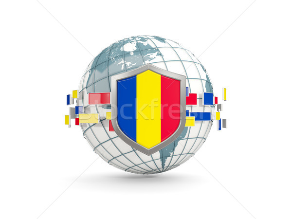 Globe and shield with flag of romania isolated on white Stock photo © MikhailMishchenko