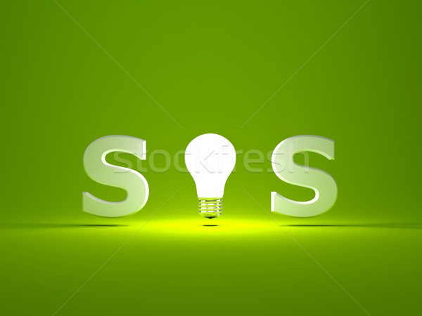 Sos teken gloeilamp glas groene helpen Stockfoto © MikhailMishchenko