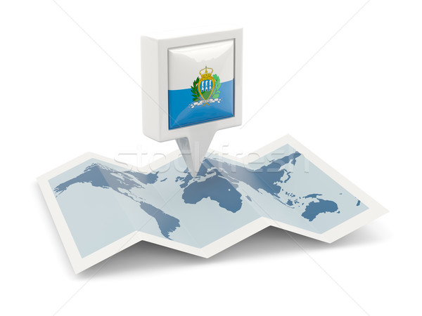 Square pin with flag of san marino on the map Stock photo © MikhailMishchenko