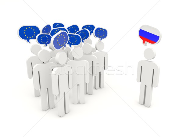 Emberek EU orosz zászlók izolált fehér Stock fotó © MikhailMishchenko