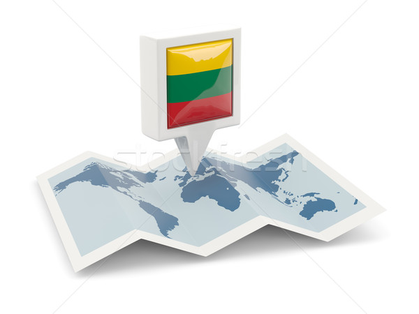Stockfoto: Vierkante · pin · vlag · Litouwen · kaart · reizen