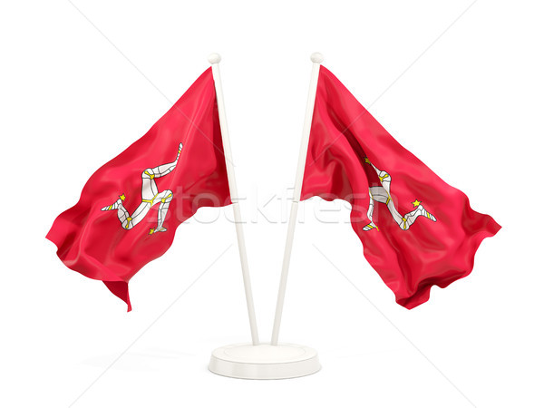 Stock photo: Two waving flags of isle of man
