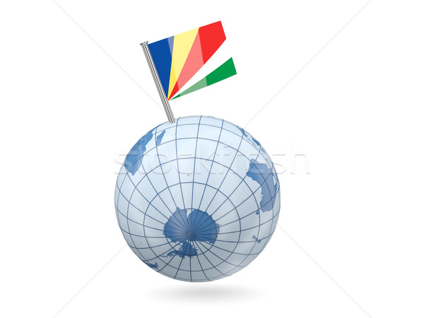 Wereldbol vlag Seychellen Blauw geïsoleerd witte Stockfoto © MikhailMishchenko