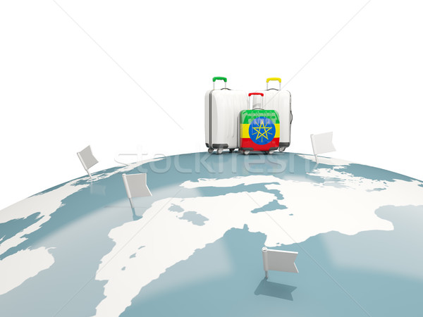 Foto stock: Equipaje · bandera · tres · bolsas · superior · mundo