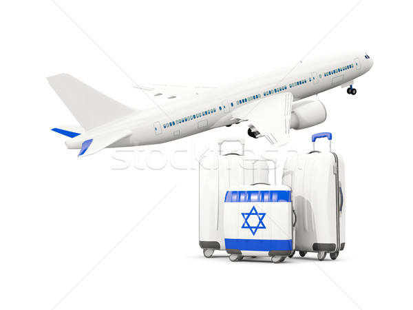 Luggage with flag of israel. Three bags with airplane Stock photo © MikhailMishchenko