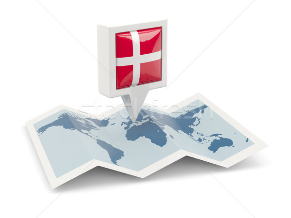 Square pin with flag of denmark on the map Stock photo © MikhailMishchenko