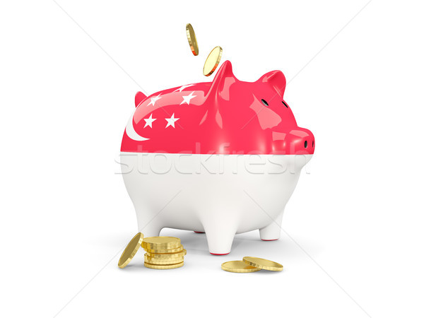 Fat piggy bank with fag of singapore Stock photo © MikhailMishchenko
