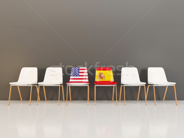 Székek zászló USA Spanyolország csetepaté 3d illusztráció Stock fotó © MikhailMishchenko