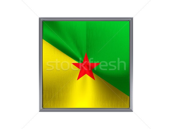 Stock photo: Square metal button with flag of french guiana