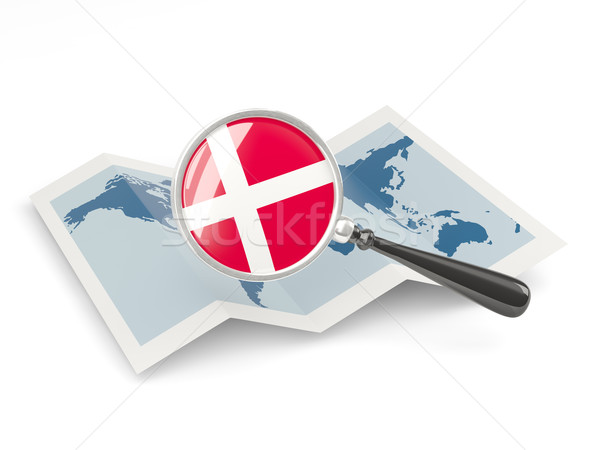 Nagyított zászló Dánia térkép izolált fehér Stock fotó © MikhailMishchenko