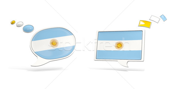 Foto stock: Dois · conversar · ícones · bandeira · Argentina · praça